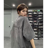 Men T Shirt Vintage Embroidered Heavy Loose Suede