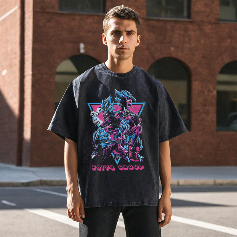 Mens Vintage T Shirt Anime Print Short Sleeve