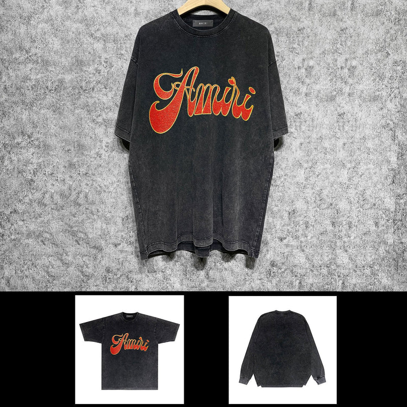 Amiri washed t-shirt flame gold letterprinting short sleeves