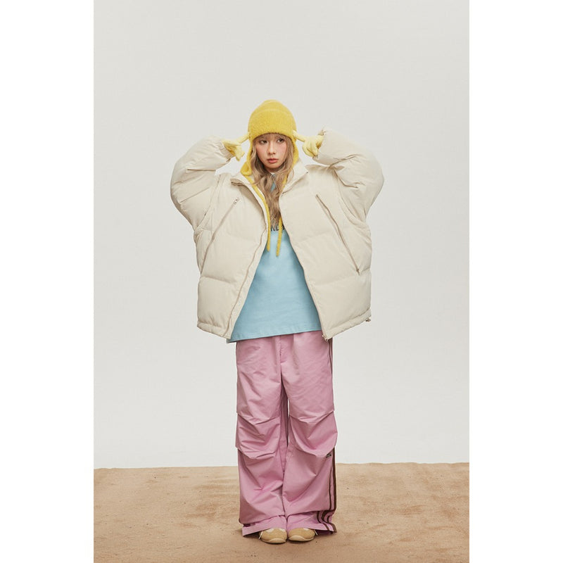 Unisex Coat Loose Thick Stand-up Collar Cotton-Padded Coat Removable Sleeves