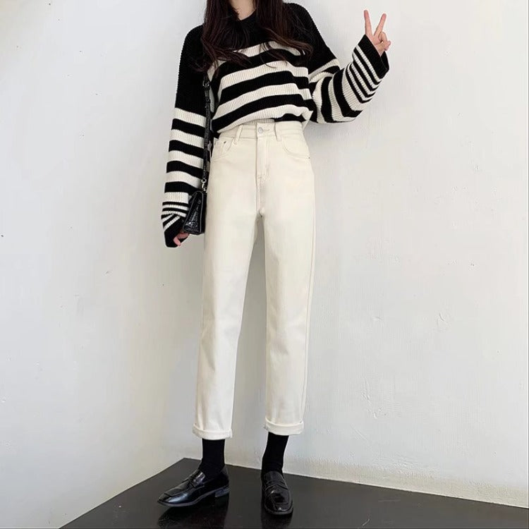 Women Jeans Retro Loose Slimming Fleece