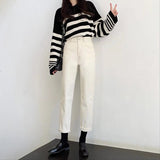 Women Jeans Retro Loose Slimming Fleece