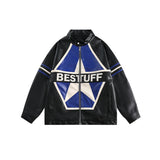 Unisex Pu Jacket Color Matching Motorcycle Leather Coat