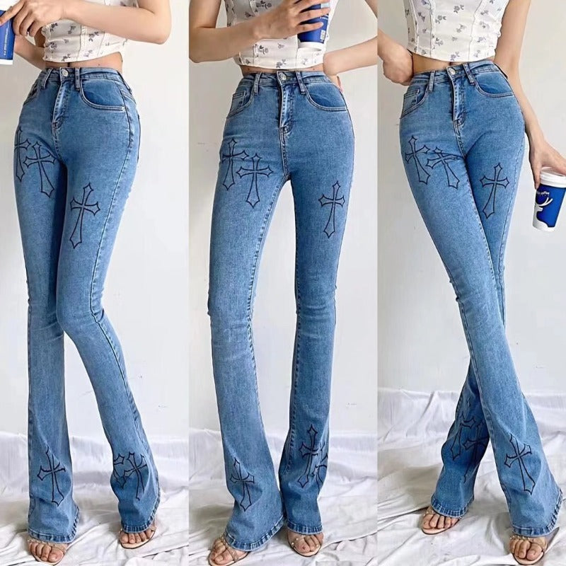 Women Jeans Bell-Bottom Pants Stretch Slimming