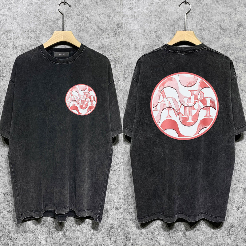 Amiri washed t-shirt circle sketch printing short sleeve