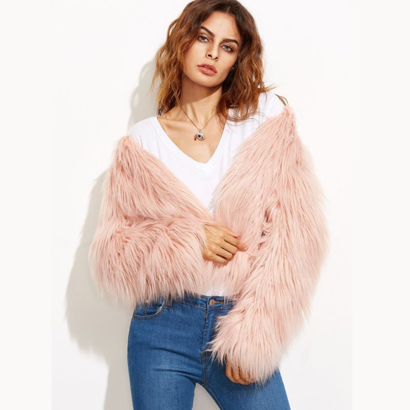 Women Fur Jacket Plush White Warm Coat