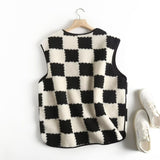 Women Vest Plaid Lamb Wool Casual All-Match
