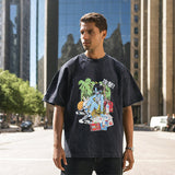 Mens Vintage T Shirt Cartoon Print Short Sleeve