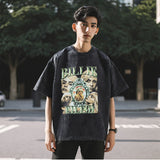 Mens Vintage T Shirt Printed Washing Water Short Sleeve T-Shirt