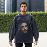 Mens Vintage Long Sleeve Shirt T-Shirt Washing Water Old Men