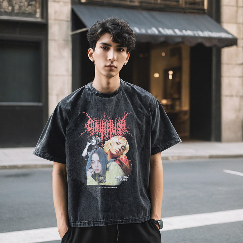 Mens Vintage T Shirt Printed Short Sleeve T-Shirt Men