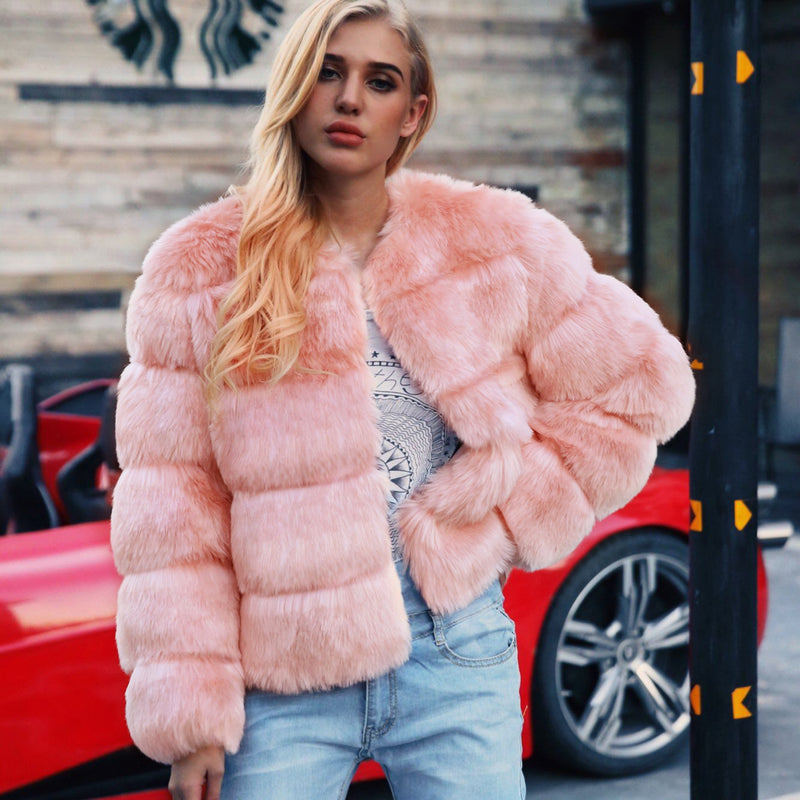 Women Fur Jacket Fashion Warm Short Sets of Coats