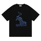 Rhude T Shirt Leopard Print Hip Hop Men and Women Couple Loose Casual