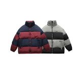 Unisex Coat Retro Patchwork Stand-up Collar Cotton-Padded Clothes Men and Women