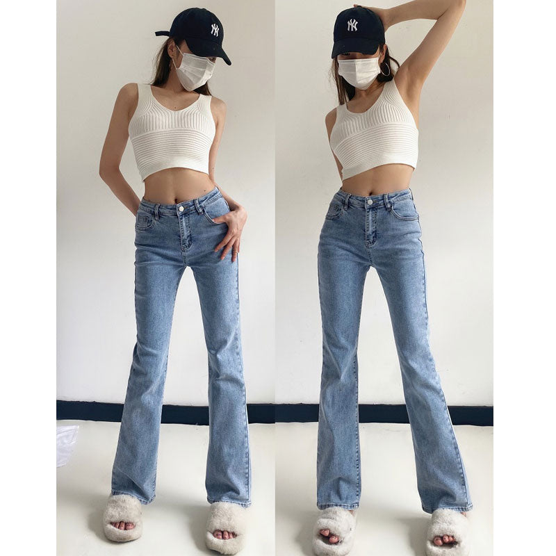 Women Jeans Elastic Slim Fit Slimming Little Man Bell-Bottom Pants