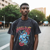 Mens Vintage T Shirt Cartoon Print Wash