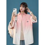 Men Shirts Gradient Color Short Sleeve Jacket Casual