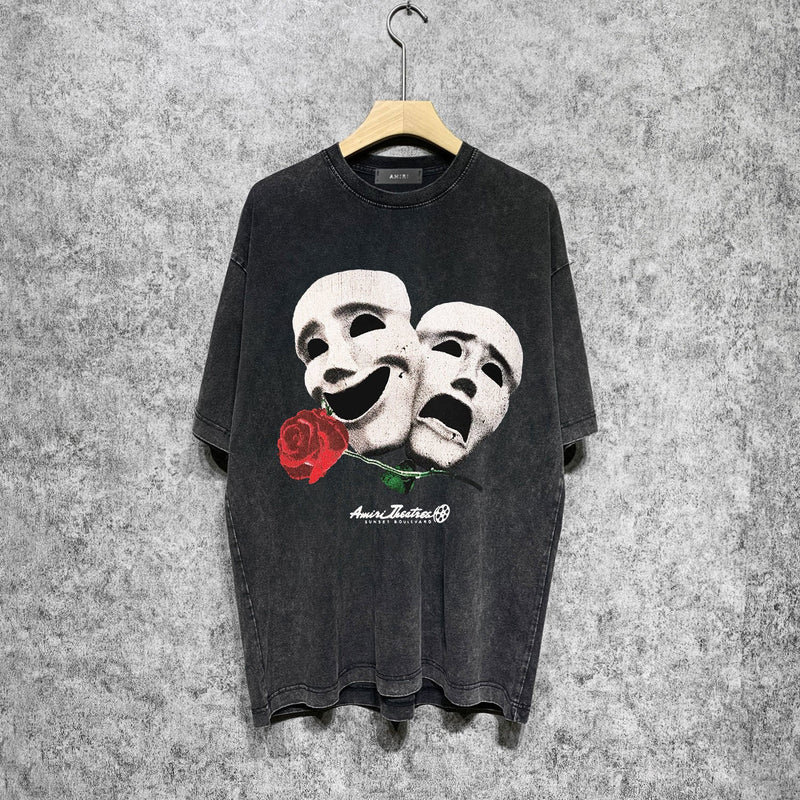 Amiri washed t-shirt double-sided rose printing short sleeves