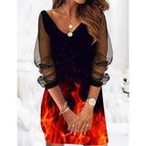 Valentine's Day Dress Sexy Mesh Stitching Long Sleeve Dress