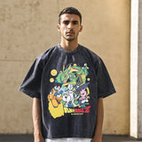 Mens Vintage T-Shirt Cotton Washed Printed Short Sleeve T-Shirt