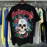 Godspeed T Shirts Skull Rose Clock Plate Double Yarn Cotton Casual Short Sleeve Men and Women