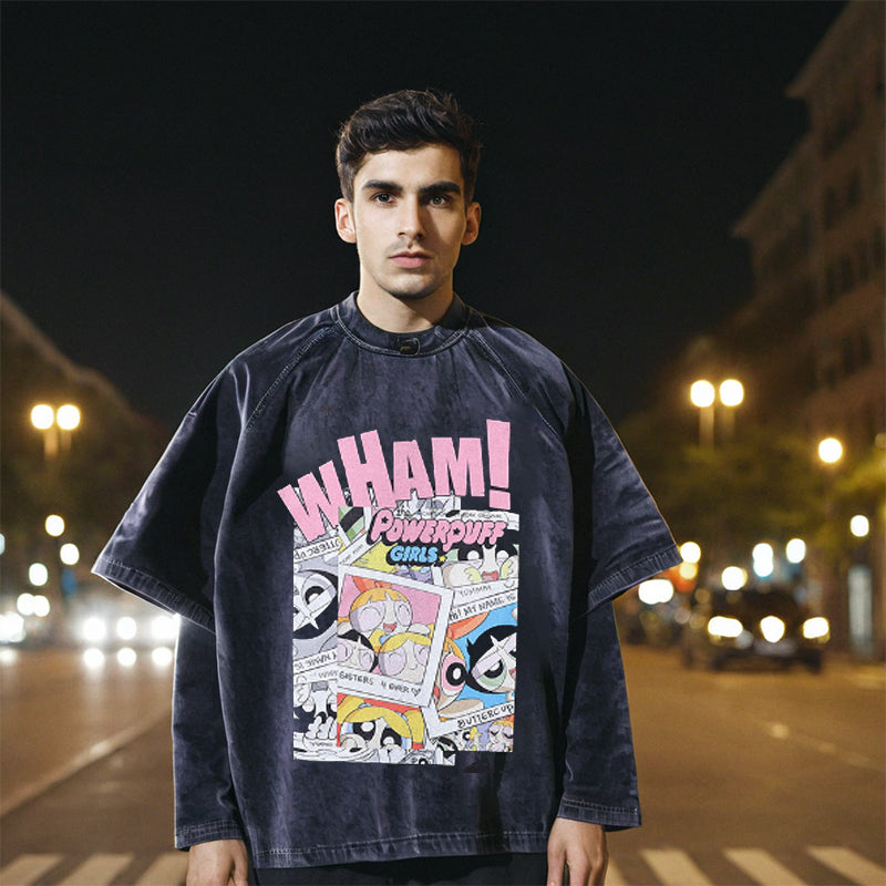 Mens Vintage T Shirt Printed Washed Old Short Sleeve T-Shirt