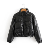 Women Cotton Coat Solid Color Simple Imitation Leather Cotton Jacket