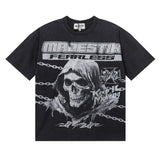 MAJESTIK T Shirts Death Chain Garment Dyed Printing Crop Tee Hot Diamond