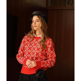 Women Work Business Casual Sweats Jacquard Knitted Sweater