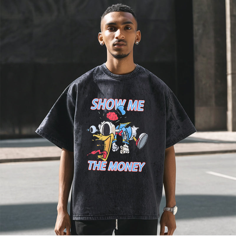 Mens Vintage T Shirt Printed Washed T-Shirt Men