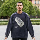 Mens Vintage Long Sleeve Shirt T-Shirt Washing Water Old Men