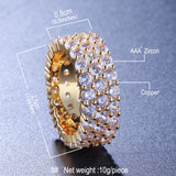 Rings Hip Hop Diamond Set 3-Row Zircon Ring BlingBling Spectrum St. Valentine's