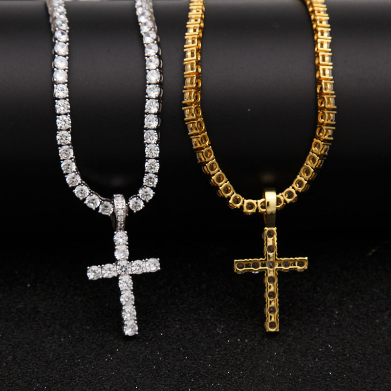 Jewelry Hip Hop Zircon Cross Tennis Street Punk Necklace Spectrum St. Valentine's Crosses