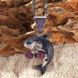 Jewelry Hip Hop Boxing Shark Zircon Pendant Necklace Animal Spectrum Armament