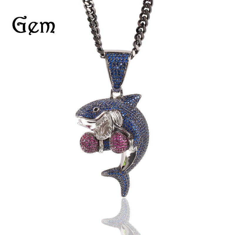 Jewelry Hip Hop Boxing Shark Zircon Pendant Necklace Animal Spectrum Armament