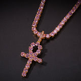 Jewelry Hip Hop Pink Zircon Anhe Pendant Copper Inlaid Zircon Crosses St. Valentine's Spectrum