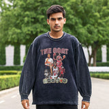 Mens Vintage Long Sleeve Shirt Printed Wash Sweater Men