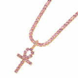 Jewelry Hip Hop Pink Zircon Anhe Pendant Copper Inlaid Zircon Crosses St. Valentine's Spectrum