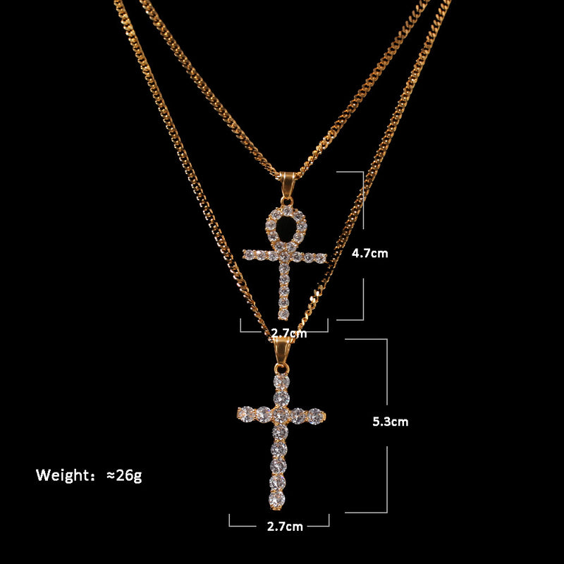 Jewelry Zircon Anhe Cross Pendant Set Stainless Steel Crosses St. Valentine's Spectrum Angel Pieces