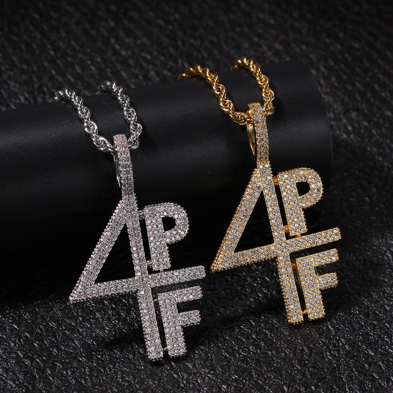 Jewelry 4PF Numeral Alphabet Copper Zircon Pendant Hip-hop Number Pieces Alphabet Pieces Spectrum rapper
