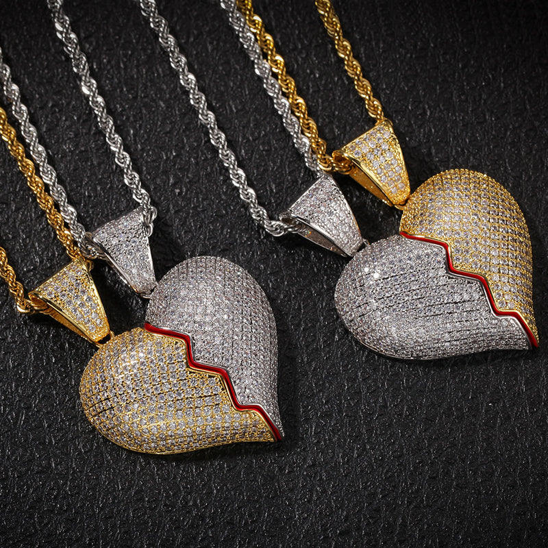 Jewelry Two Halves Heartbreak Combination Pendant Copper Inlaid Zircon St. Valentine's Spectrum Angel Pieces