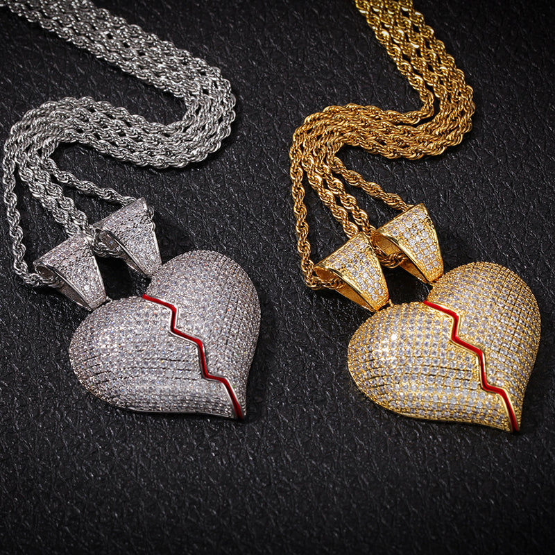 Jewelry Two Halves Heartbreak Combination Pendant Copper Inlaid Zircon St. Valentine's Spectrum Angel Pieces