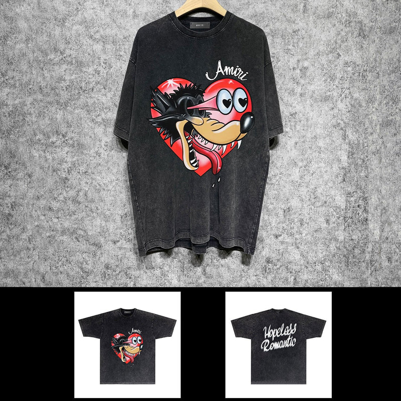 Amiri washed t-shirt heart wolf head short sleeve