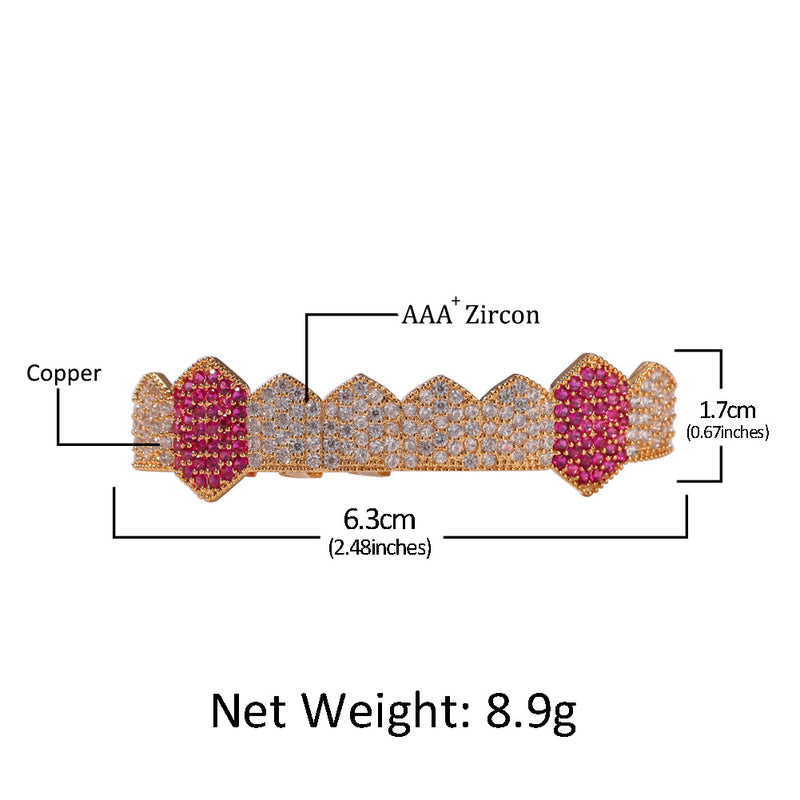 Grillz Hip Hop Micro Zircon Single Row 8 Tooth Gold Braces Spectrum