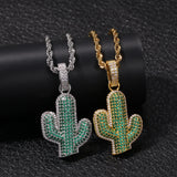 Jewelry Solid Cactus Dense Zircon Pendant Hiphop Necklace Spectrum