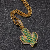 Jewelry Solid Cactus Dense Zircon Pendant Hiphop Necklace Spectrum