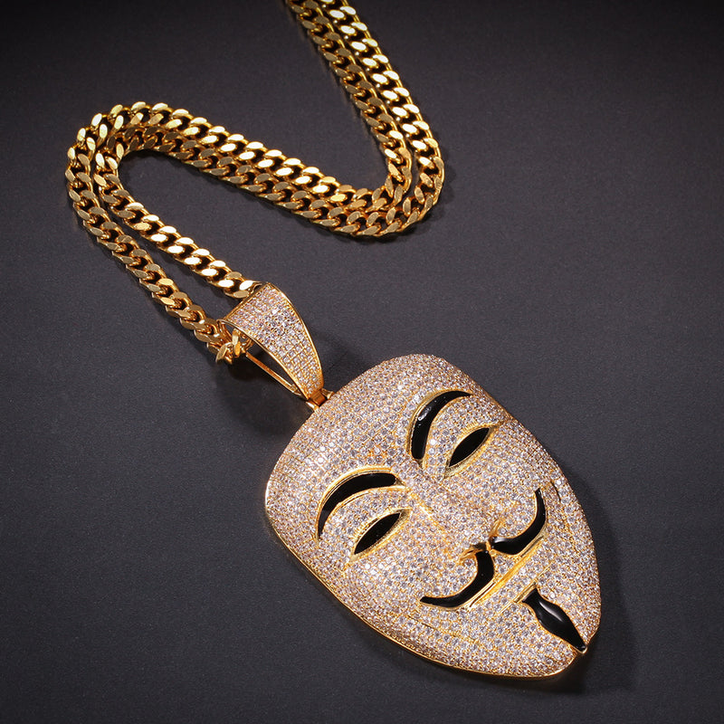 Jewelry Copper Inlaid AAA Zircon Smiley Mask Pendant Hip Hop Jesus Pieces Spectrum