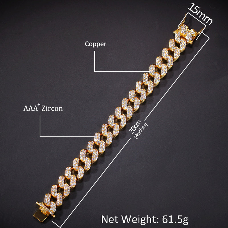 Bracelet Hip Hop Bracelet with Zircon Full Diamonds Cuban Bracelet St. Valentine's Spectrum
