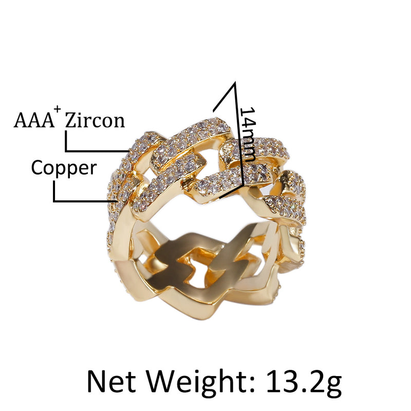 Rings Microencrusted Zircon 2 Rows Diamond Hip Hop Cuban St. Valentine's