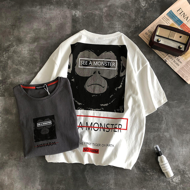 Men's T Shirt Loose Cartoon Monkey Printing